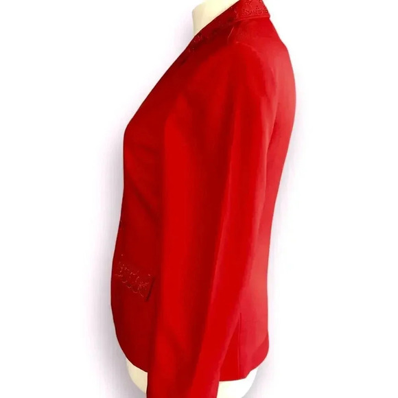 NYP Suits Vintage Blazer Buttoned Suit Jacket Size 14 Embroidered Beaded Red - Picture 3 of 15